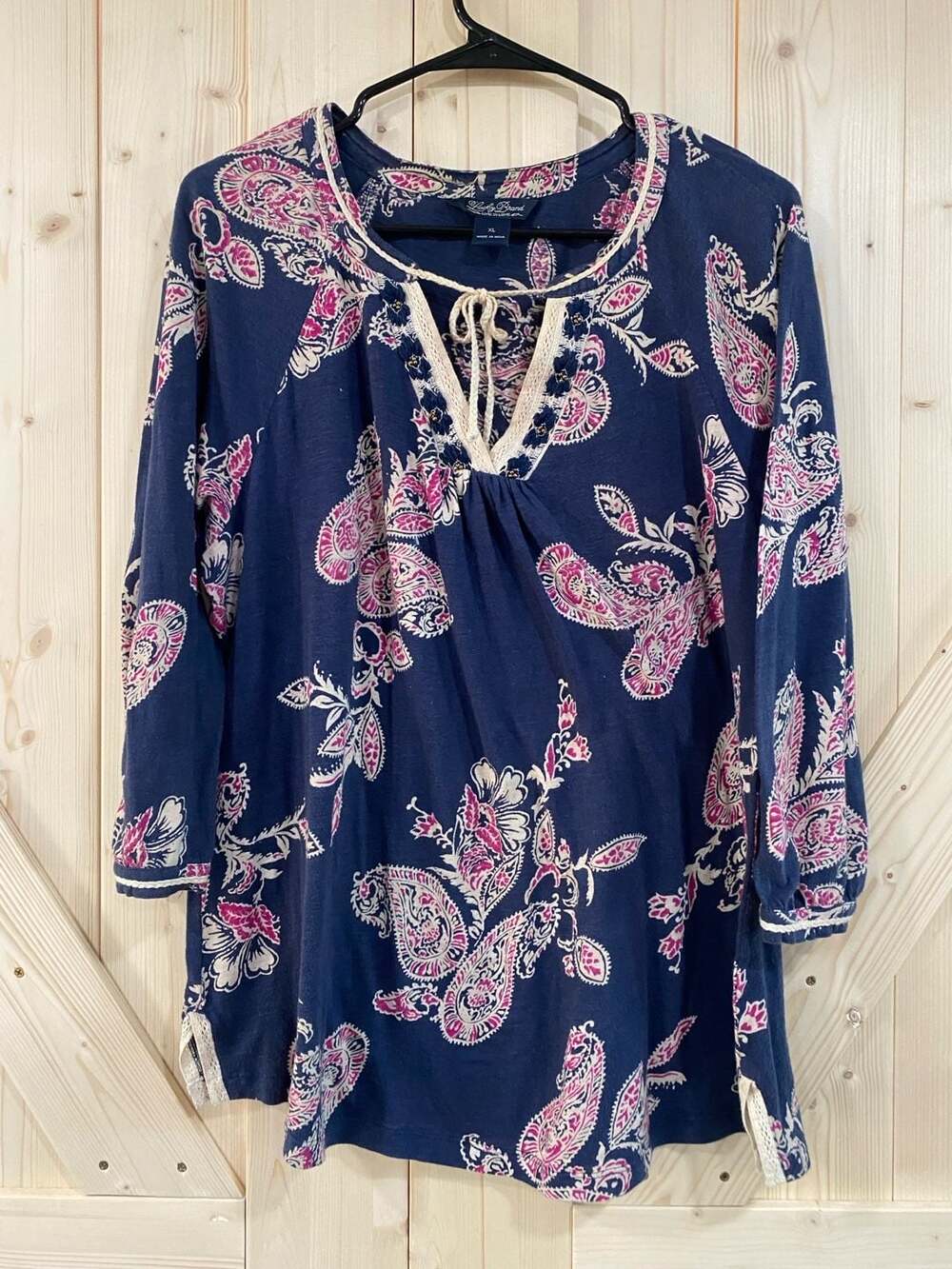 Lucky Brand Blue Paisley Floral Long Sleeve Cotton Tunic Top XL